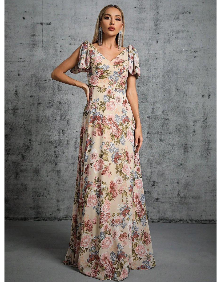 Vestido Duose Longo Chiffon com Arco Impresso