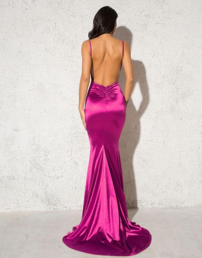 Vestido Fuchsia Longo Costas Aberta Mermaid