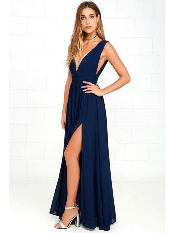 Vestido Longo Azul Marinho Lara