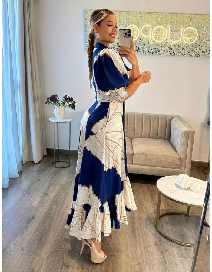 Vestido Longo Botões Frontal Estampado