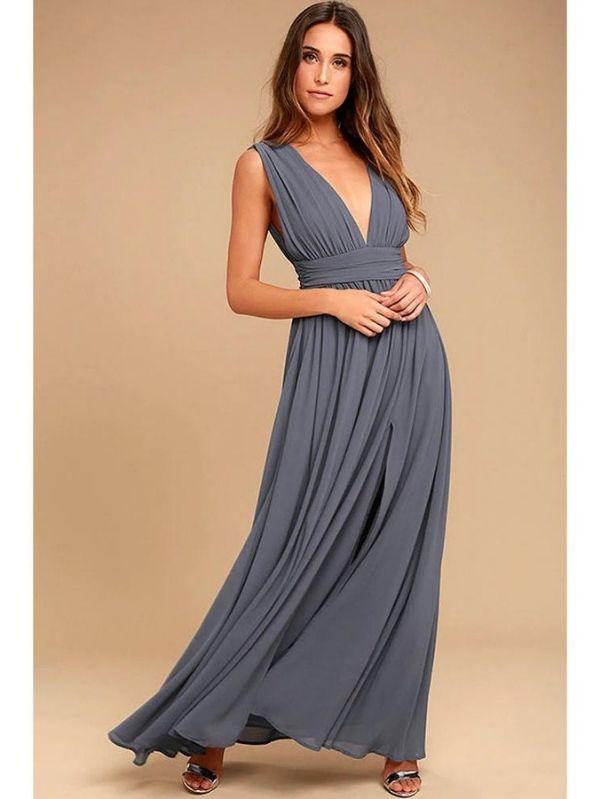 Vestido Longo Cinza Escuro Lara