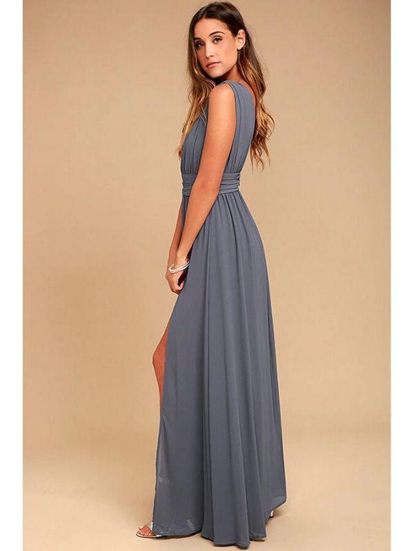 Vestido Longo Cinza Escuro Lara