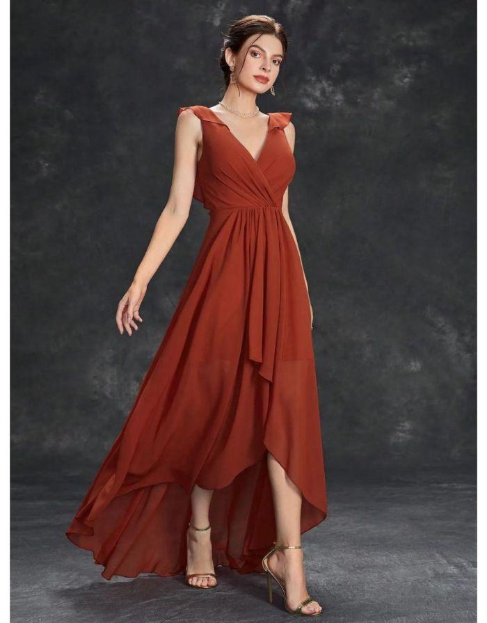 Vestido Longo Decote V Flare