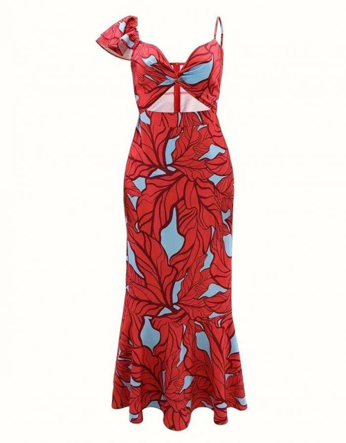 Vestido Longo Estampado Com Recorte