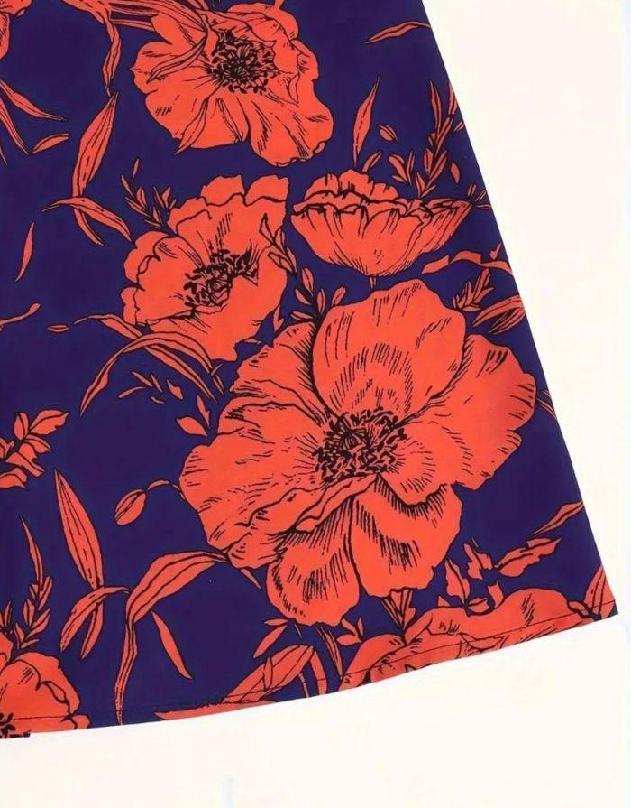 Vestido Longo Recortado Anel Estampado Floral