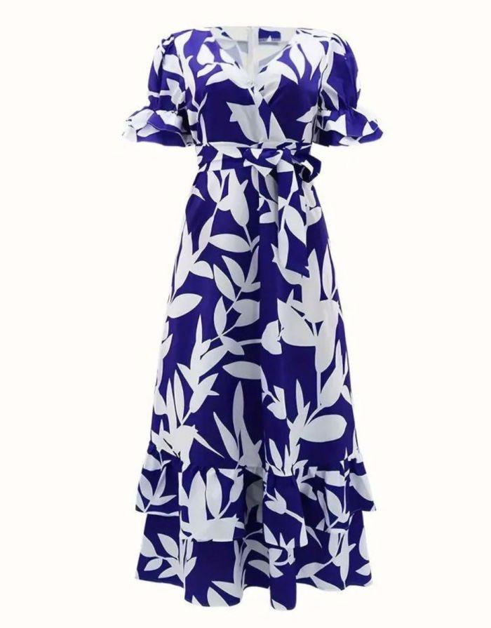 Vestido Longo Transpassado Estampado Floral Mangas Bufantes