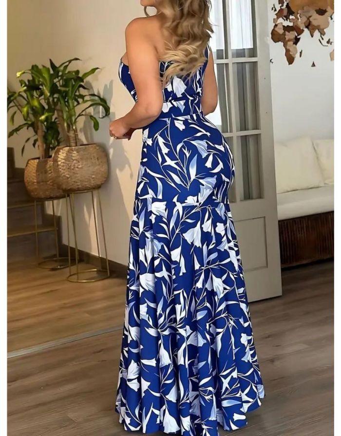 Vestido Longo Um Ombro Estampa Floral