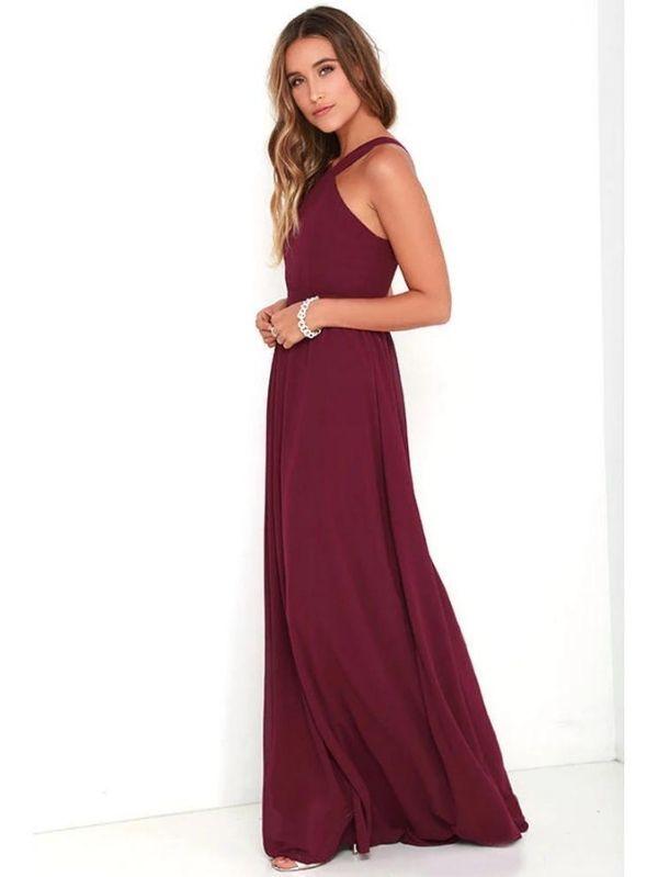 Vestido Longo Vinho Borgonha Frente Única