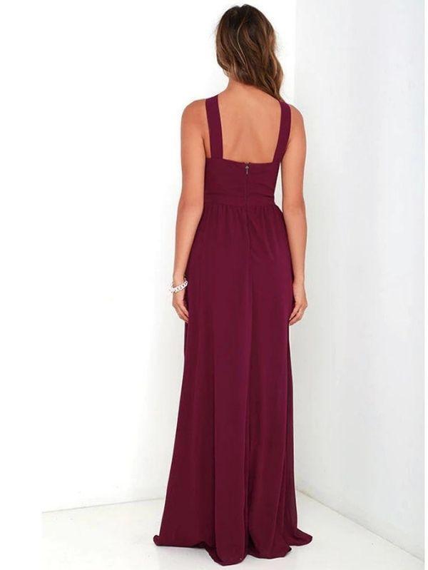 Vestido Longo Vinho Borgonha Frente Única