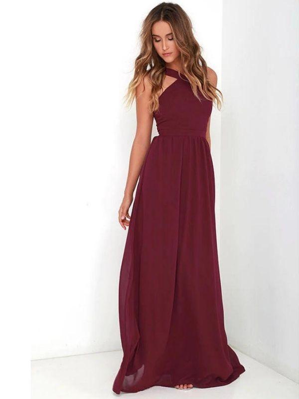 Vestido Longo Vinho Borgonha Frente Única