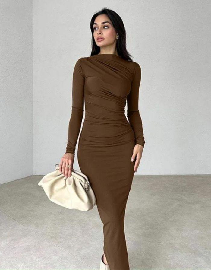 Vestido Maxi Decote em O Manga Longa