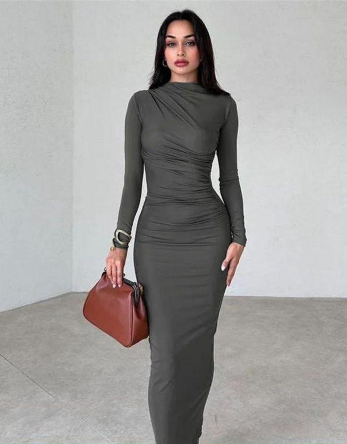 Vestido Maxi Decote em O Manga Longa