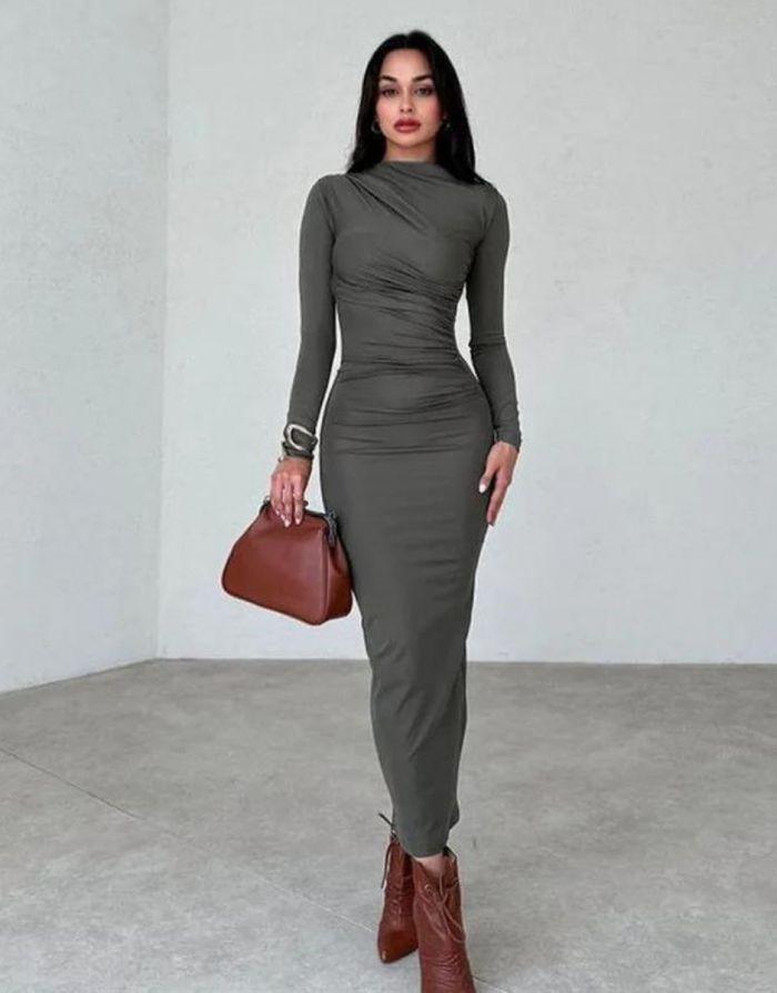 Vestido Maxi Decote em O Manga Longa