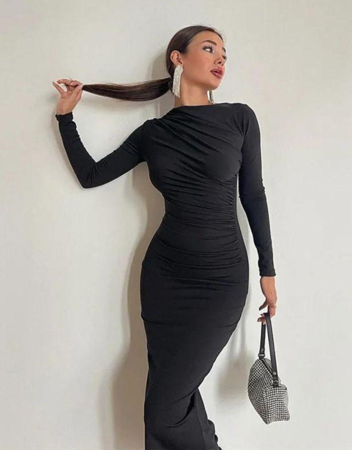 Vestido Maxi Decote em O Manga Longa