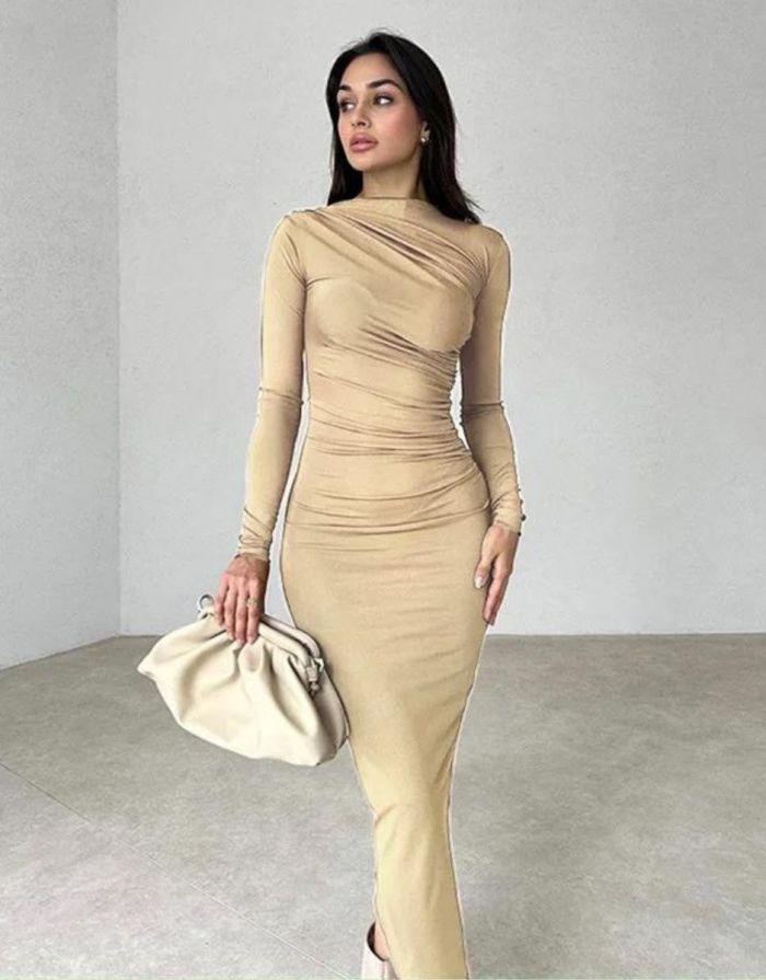 Vestido Maxi Decote em O Manga Longa