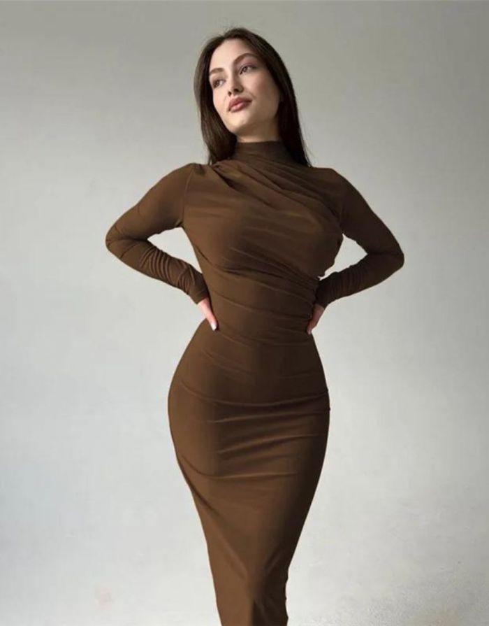 Vestido Maxi Decote em O Manga Longa