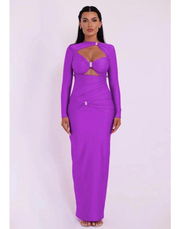 Vestido Maxi Manga Longa Monocromático Slim