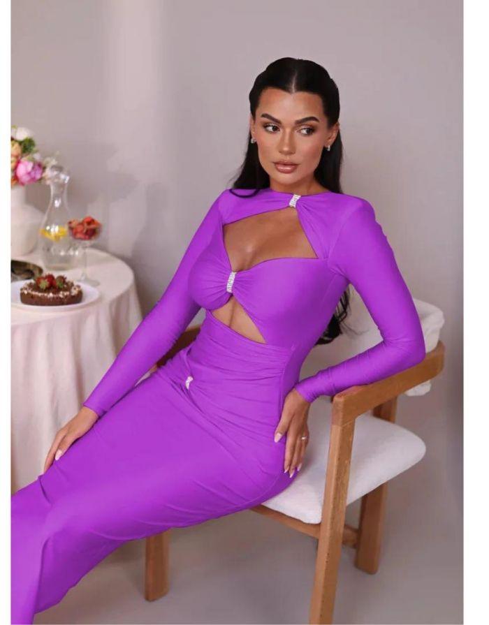 Vestido Maxi Manga Longa Monocromático Slim