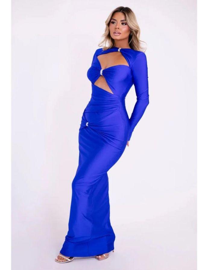 Vestido Maxi Manga Longa Monocromático Slim