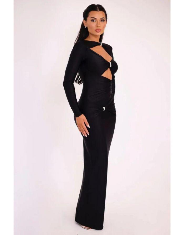 Vestido Maxi Manga Longa Monocromático Slim