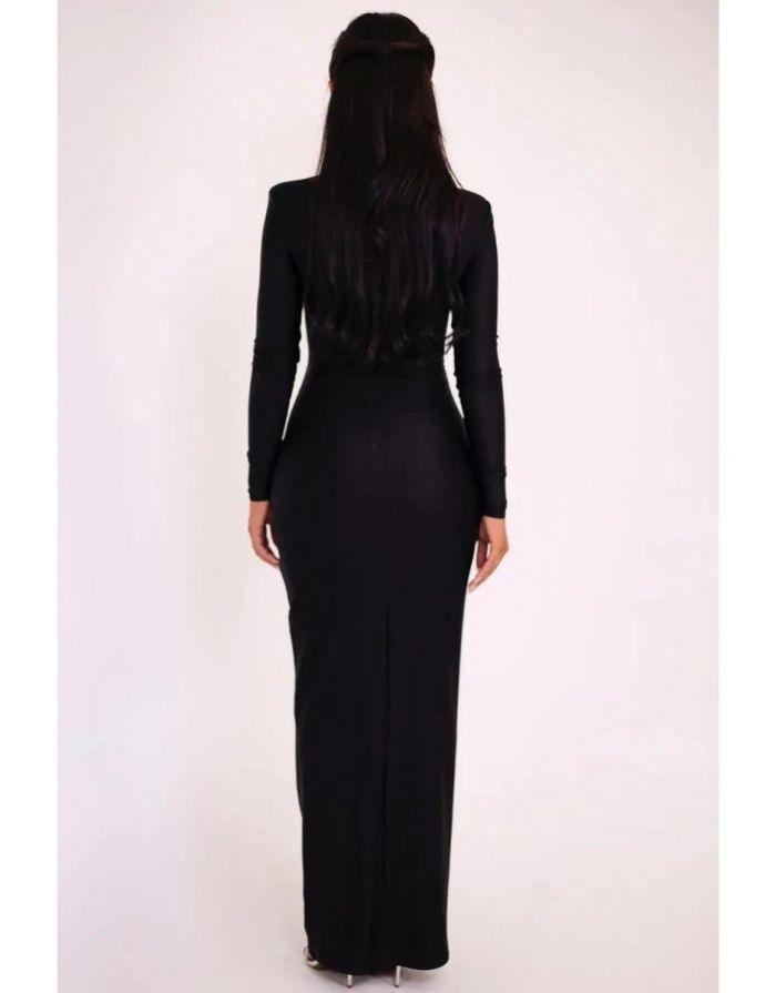 Vestido Maxi Manga Longa Monocromático Slim