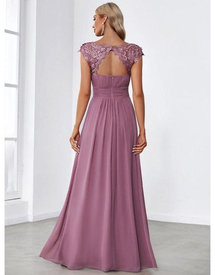 Vestido Orquídea Longo Decote em O Off Mangas