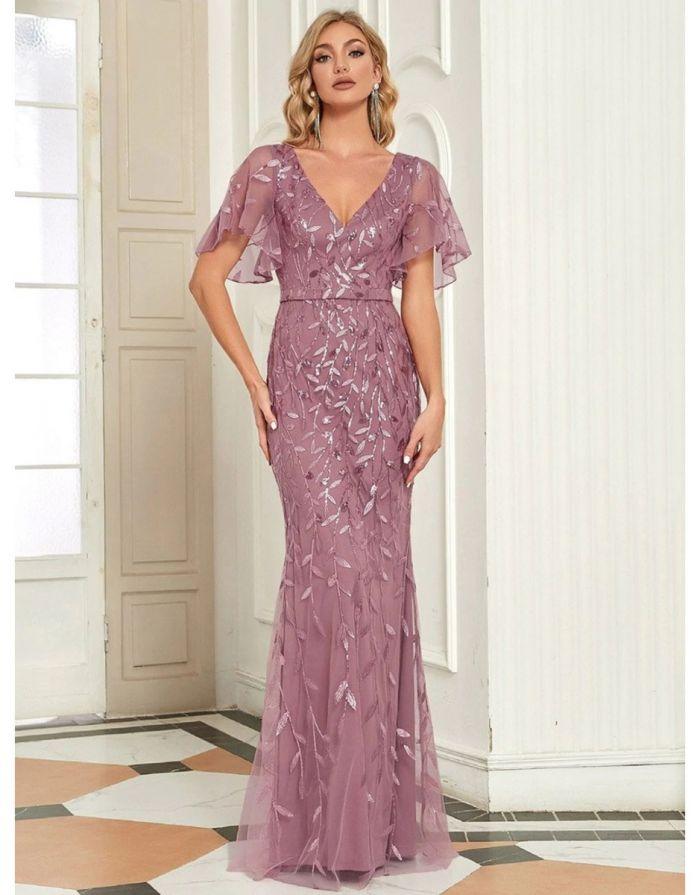 Vestido Orquídea Longo Decote em V Renda