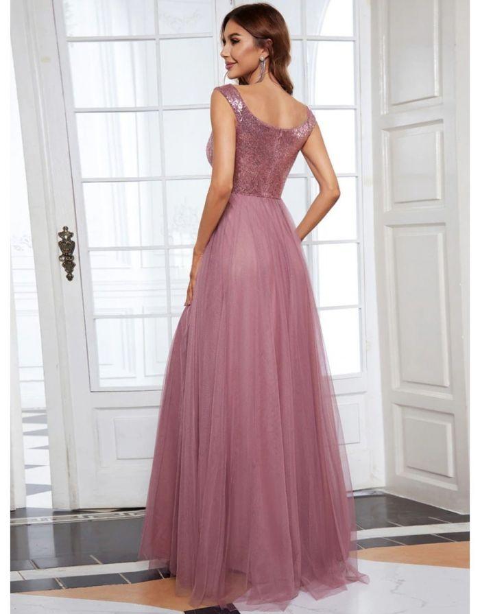 Vestido Orquídea Longo Paête em Decote em V