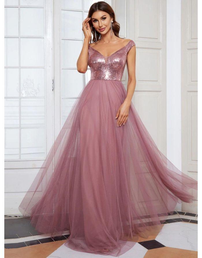 Vestido Orquídea Longo Paête em Decote em V