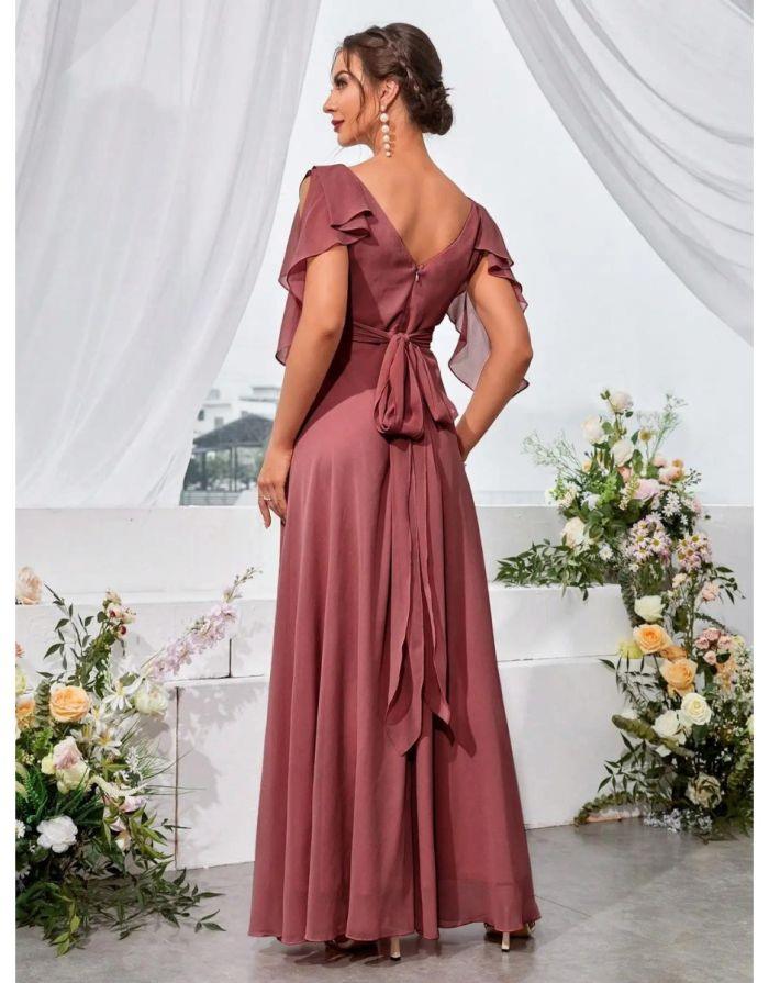 Vestido Pink Longo Ombro Babados