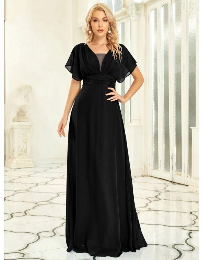 Vestido Preto Longo Com Babado Vestido Preto Longo Decote Em V