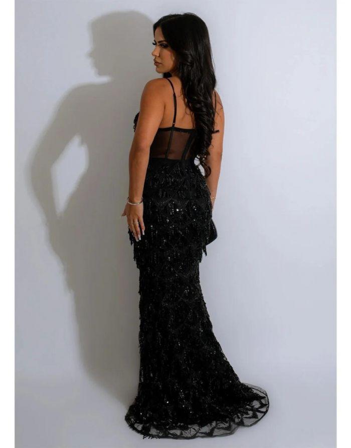 Vestido Preto Longo Espartilho Harriet