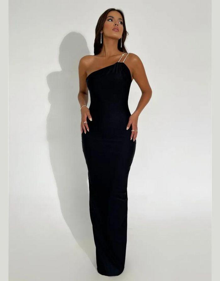 Vestido Preto Longo Ombro Só
