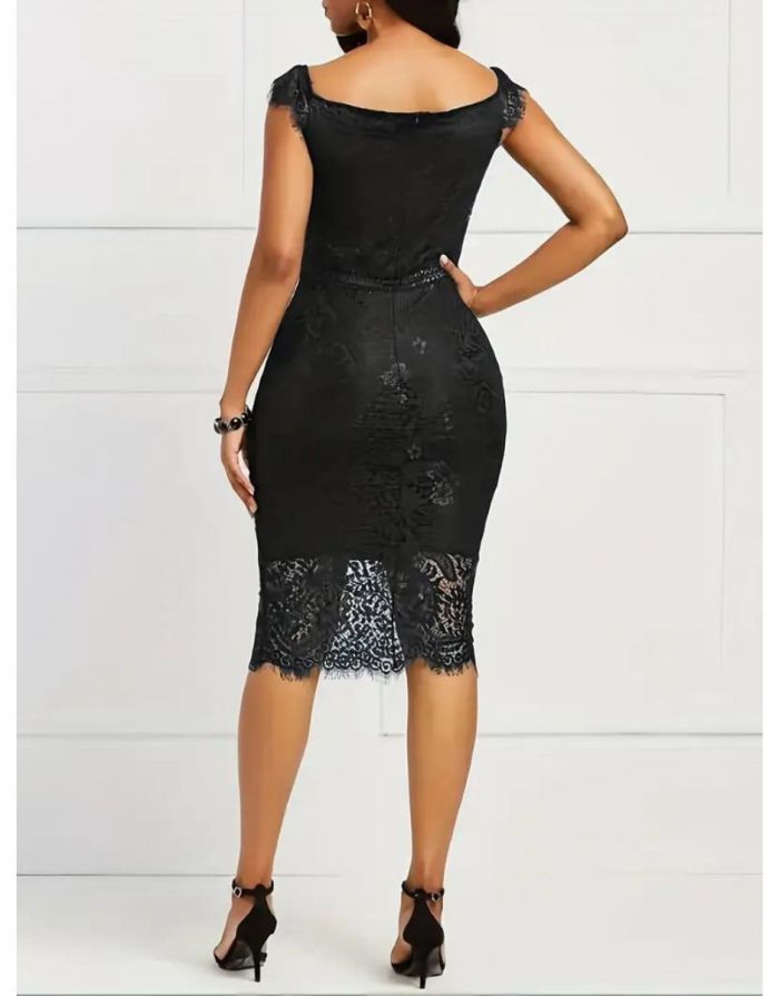 Vestido Preto Renda Contrastante