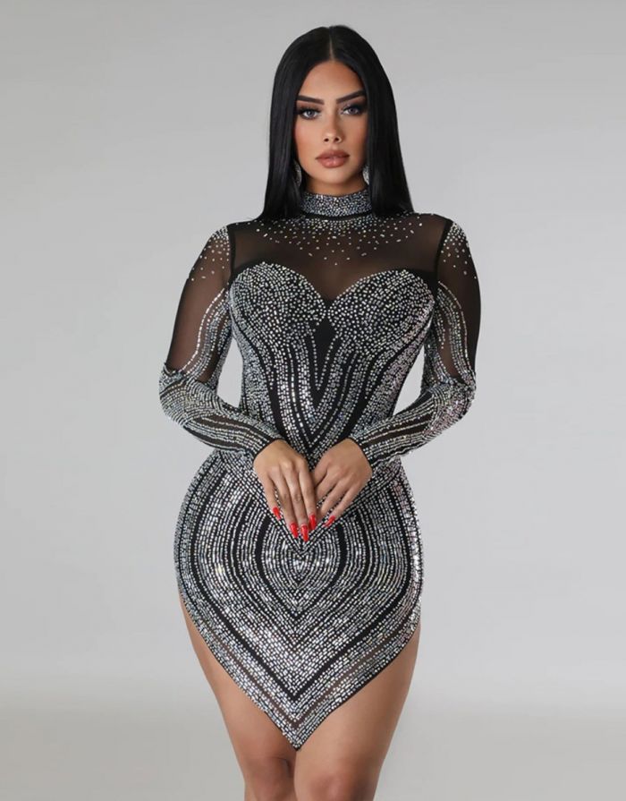 Vestido Preto Transparente Diamante