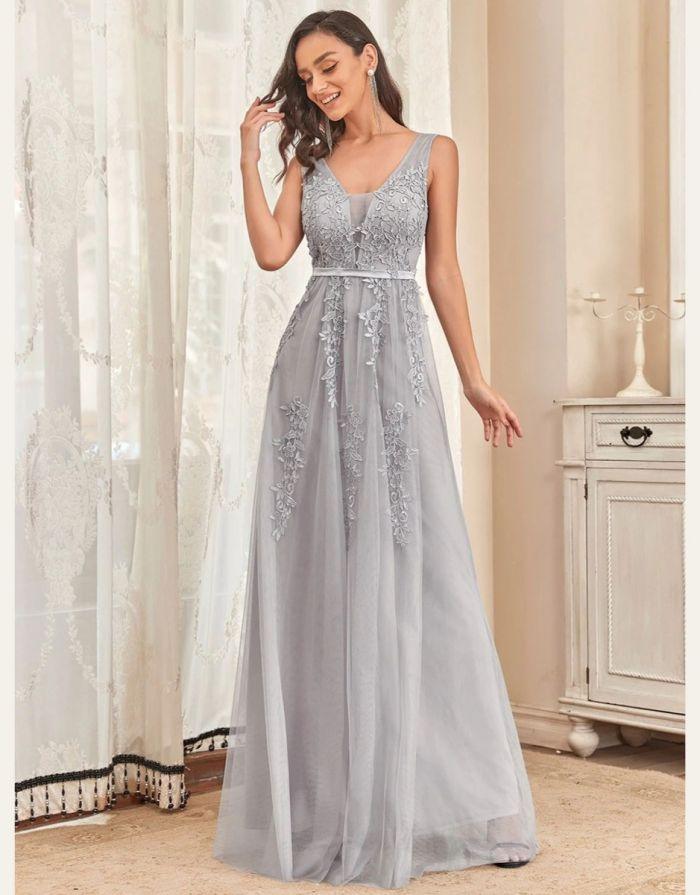 Vestido Rebanho Com Decote em V Frisado Renda