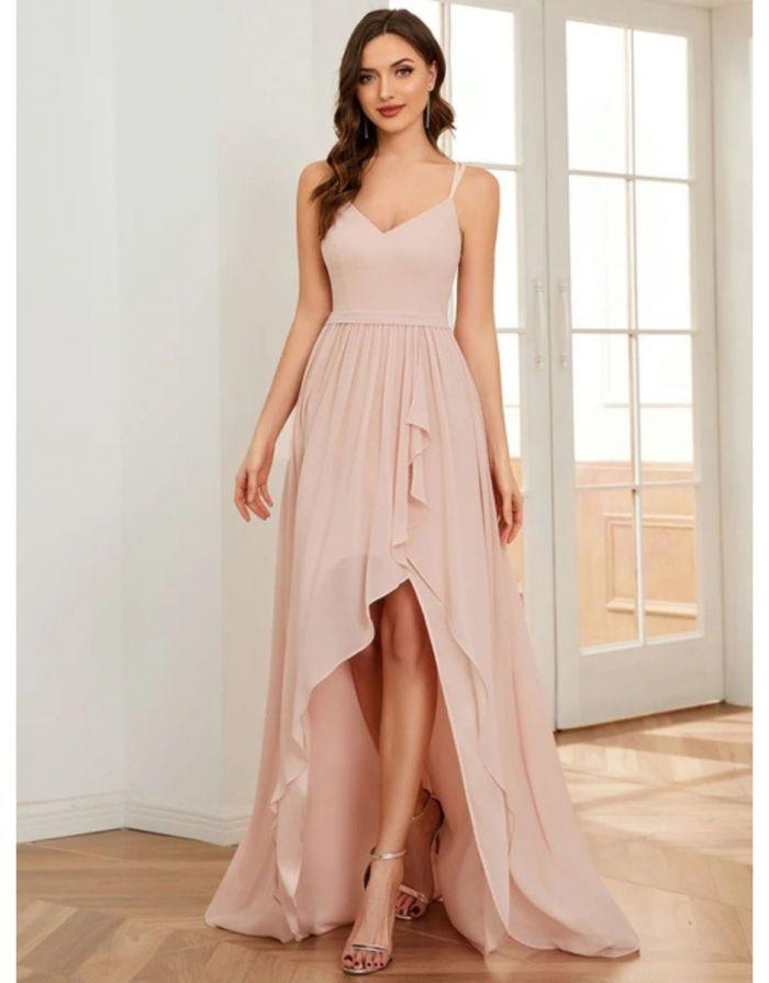 Vestido Rosa Alças Finas Detalhe Babados