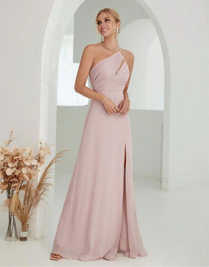 Vestido Rosa Longo Cut-Out Chiffon