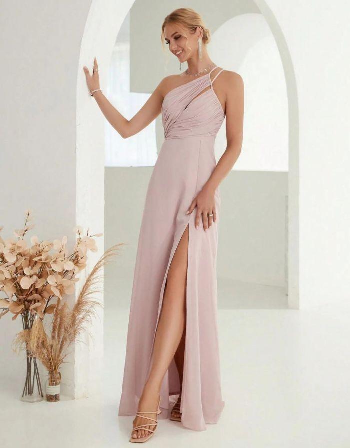 Vestido Rosa Longo Cut-Out Chiffon