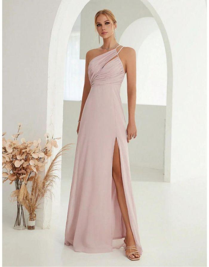 Vestido Rosa Longo Cut-Out Chiffon