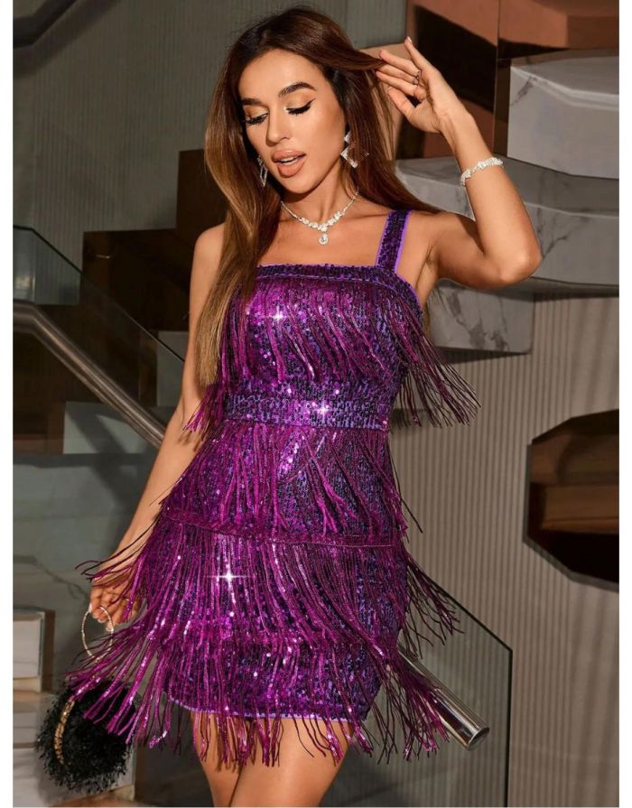 Vestido Roxo Franja Glamorous