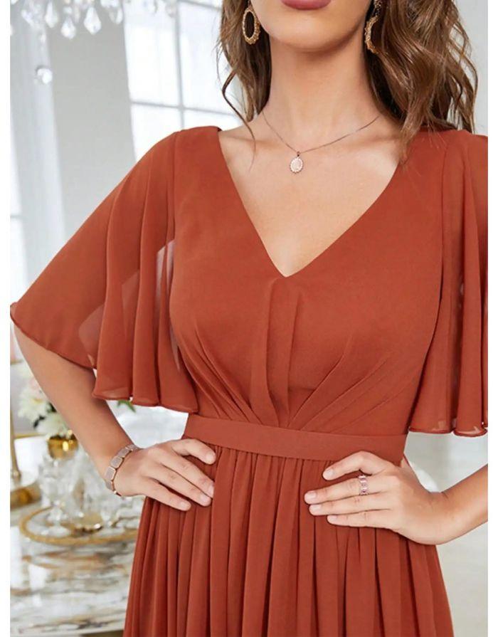 Vestido Terracota Longo Mangas Flare