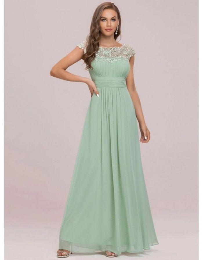 Vestido Verde Menta Longo Decote em O Off Mangas