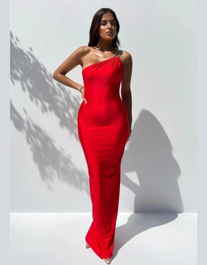 Vestido Vermelho Longo Ombro Só