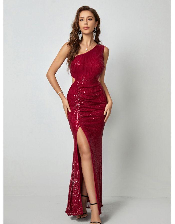 Vestido Vermelho Rubi Longo Ombro Único