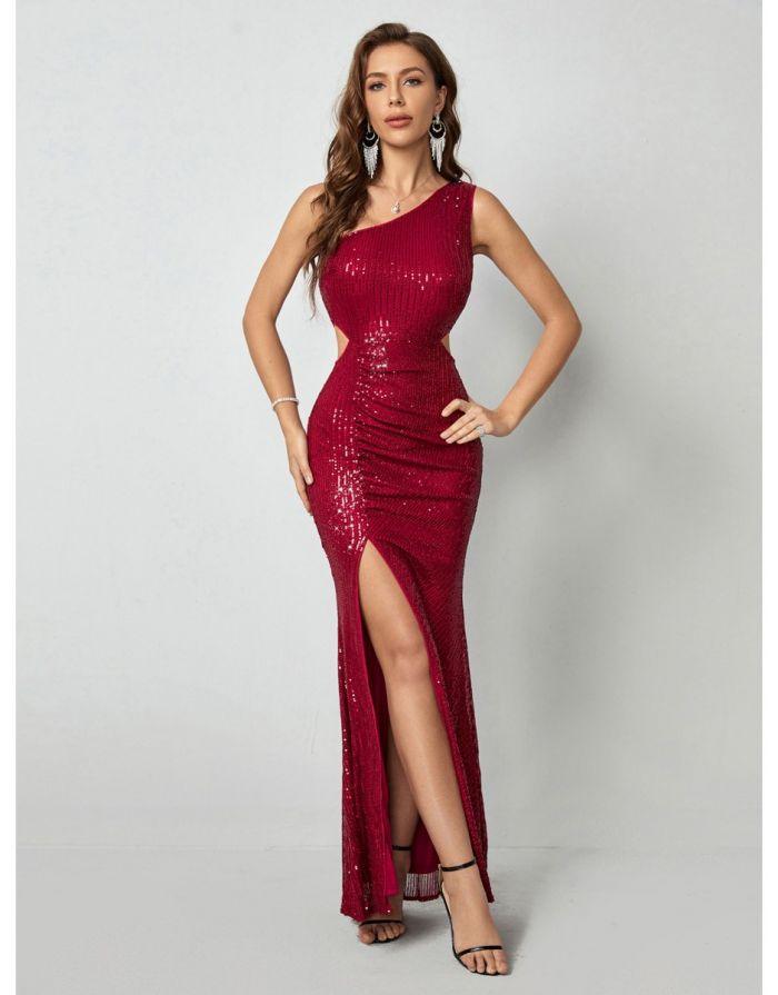 Vestido Vermelho Rubi Longo Ombro Único
