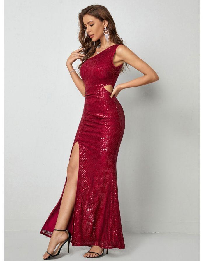 Vestido Vermelho Rubi Longo Ombro Único