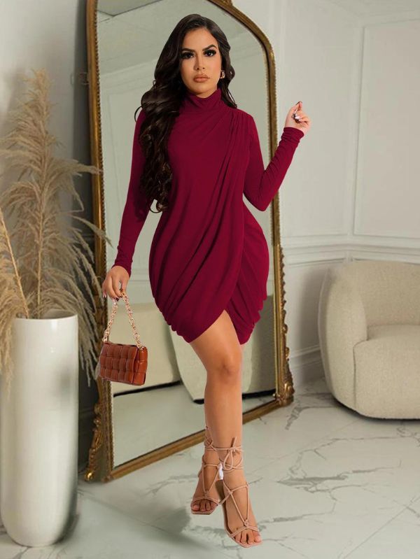 Vestido Vinho Assimétrico Manga Longa