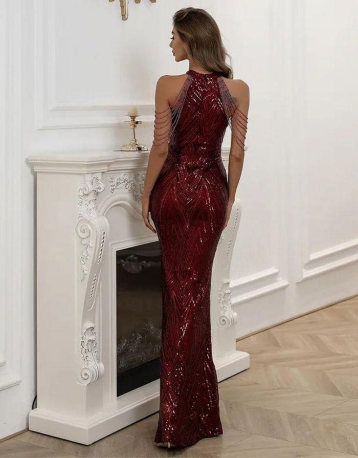 Vestido Vinho Longo Cauda de Sereia