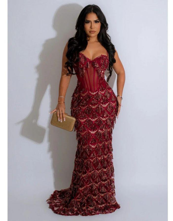 Vestido Vinho Longo Espartilho Harriet